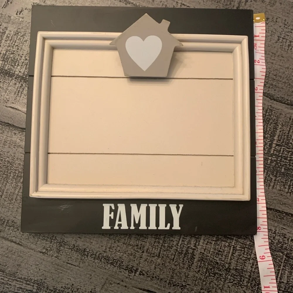 Wooden Family Picture Frame, Note Holder, Black, Tan, Gray colors, 8”x8” EUC